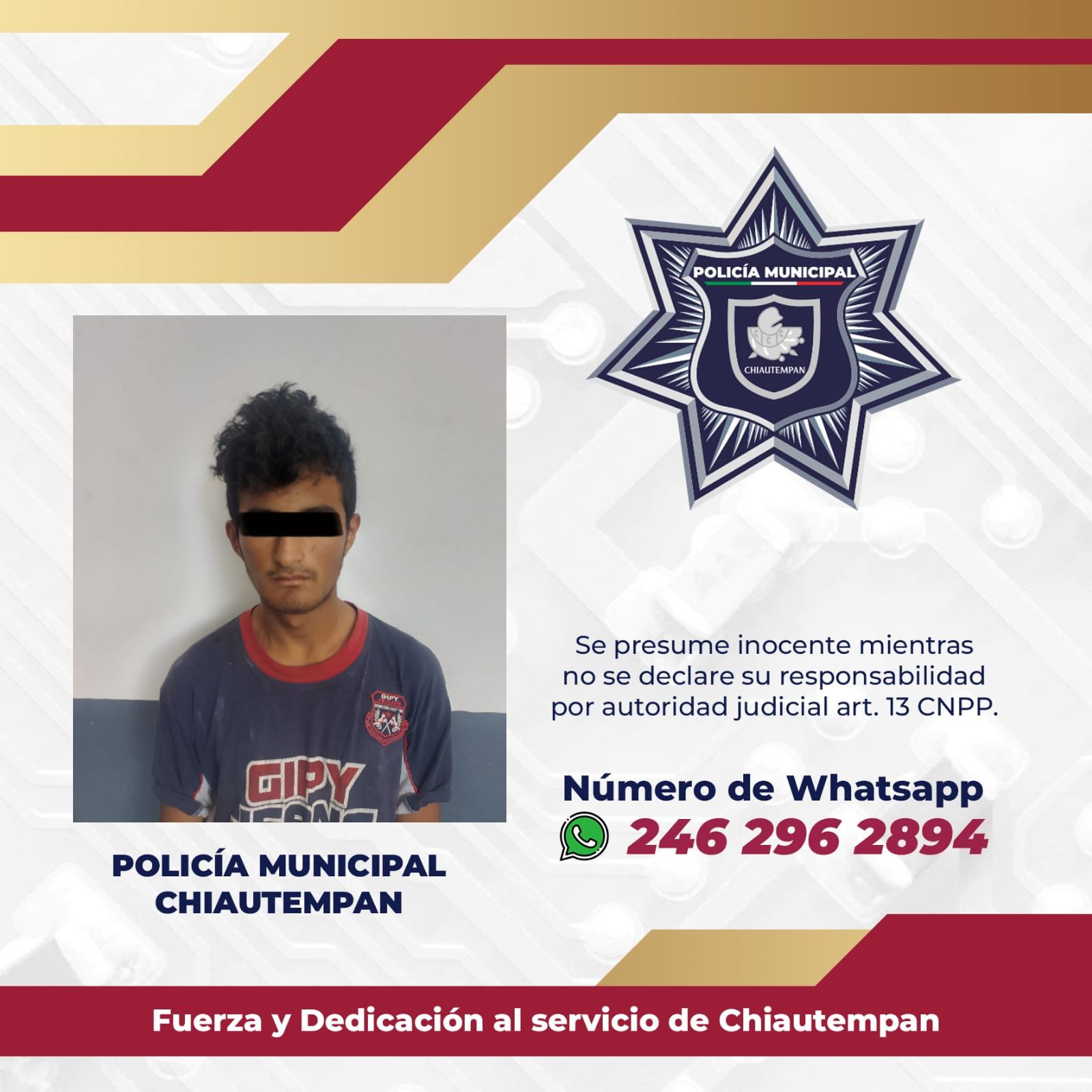Pone a disposición policía de Chiautempan a masculino por intento de robo